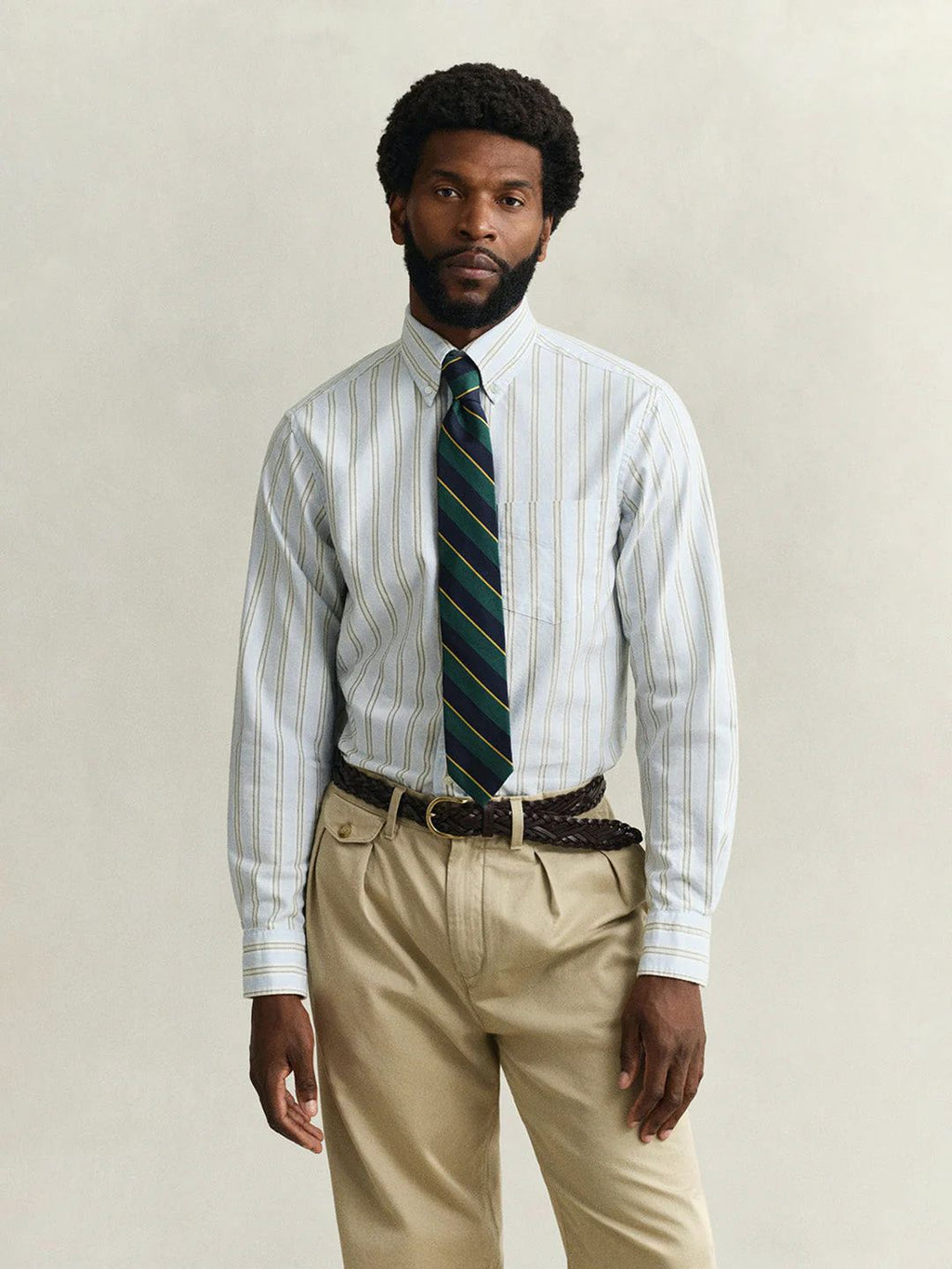Men Blue Striped Regular Fit Oxford Shirt
