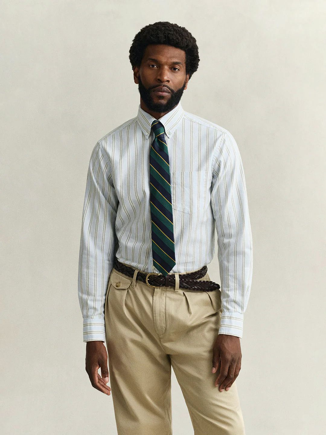 Men Blue Striped Regular Fit Oxford Shirt