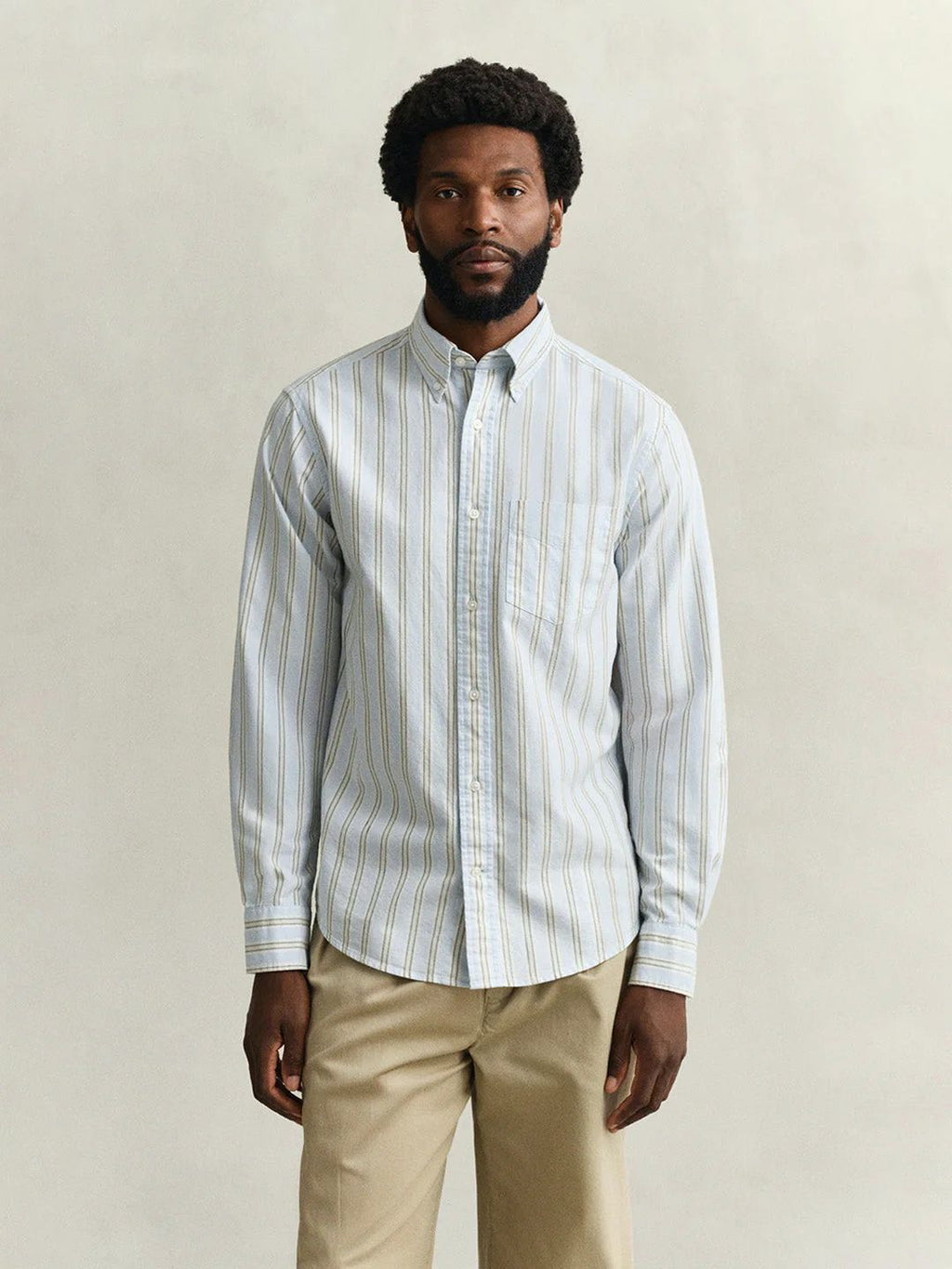 Men Blue Striped Regular Fit Oxford Shirt