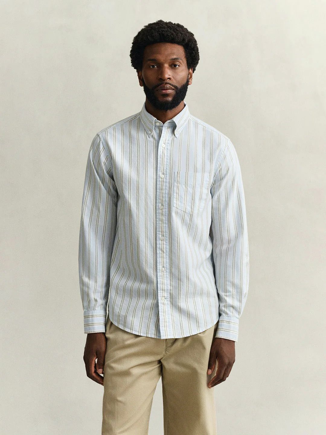 Men Blue Striped Regular Fit Oxford Shirt